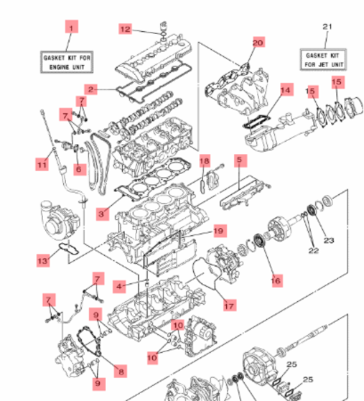 Yamaha WaveRunner motor pakningssett 6S5-W0001-02 – SHO 1.8L