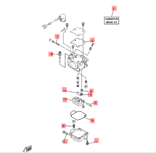 Yamaha forgasser rep kit 65W-W0093-01 – 9.9 - 40 (2004–2009)