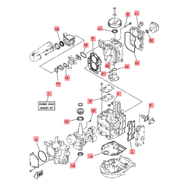 Yamaha powerhead pakningssett 65W-W0001-02 – F20A / F25A