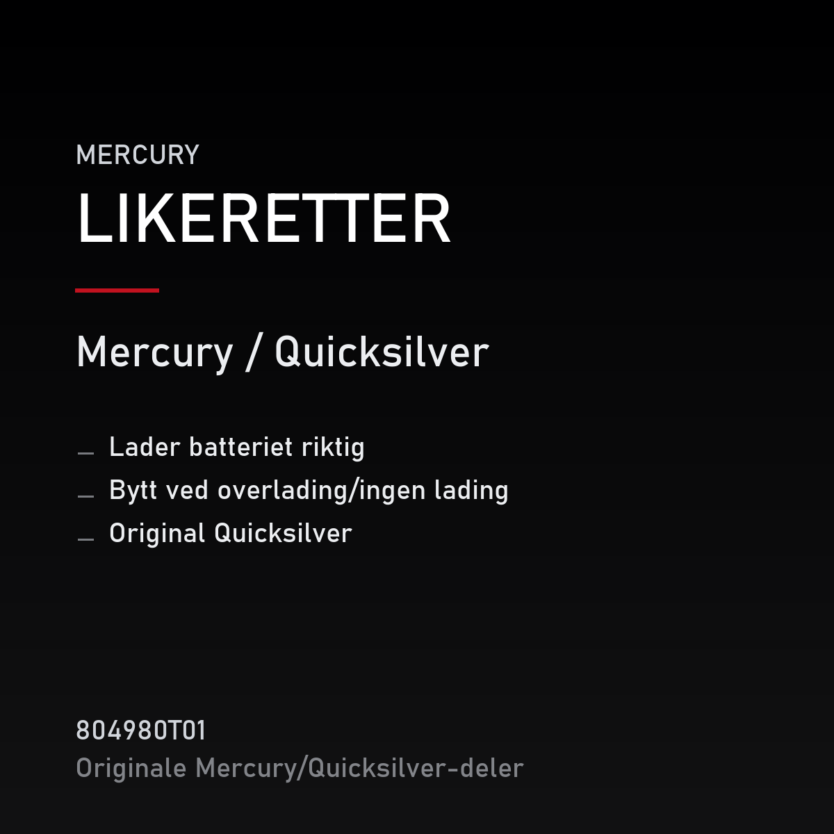 Quicksilver likeretter/regulator 804980T01 – Mercury – produktkort