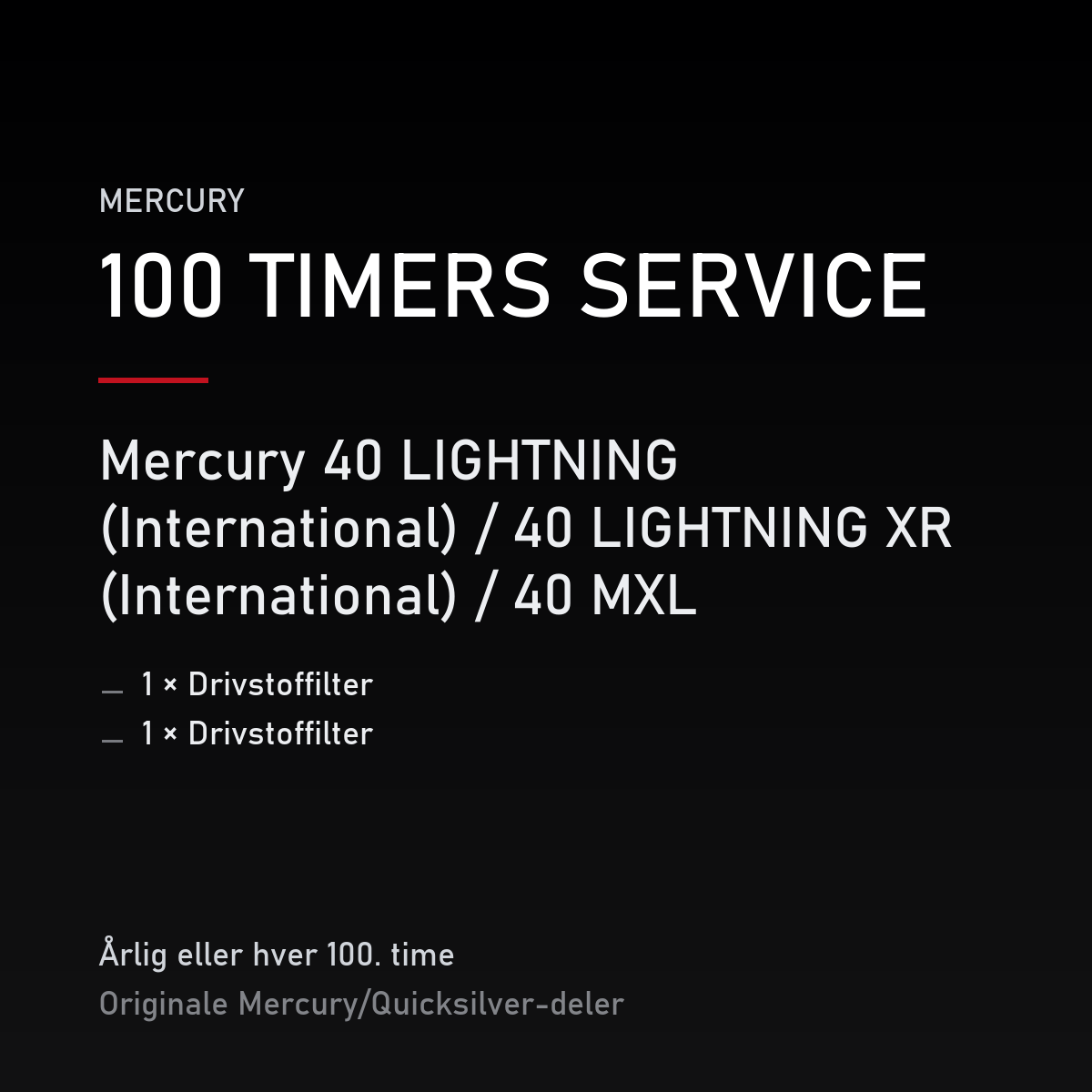 Mercury 2-takt servicekit 100 timer – 40 LIGHTNING (International) / 40 LIGHTNING XR (Inte – servicekit