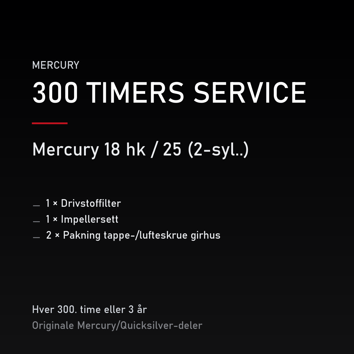 Mercury 2-takt servicekit 300 timer – 18 hk / 25 (2-syl..) – servicekit