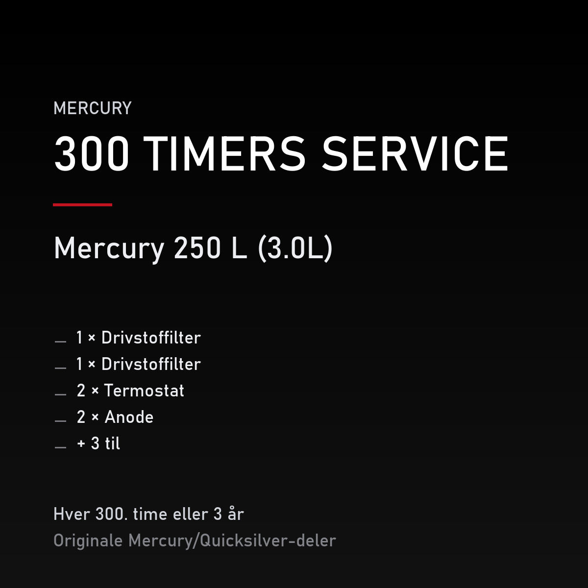 Mercury 2-takt servicekit 300 timer – 250 L (3.0L) – servicekit