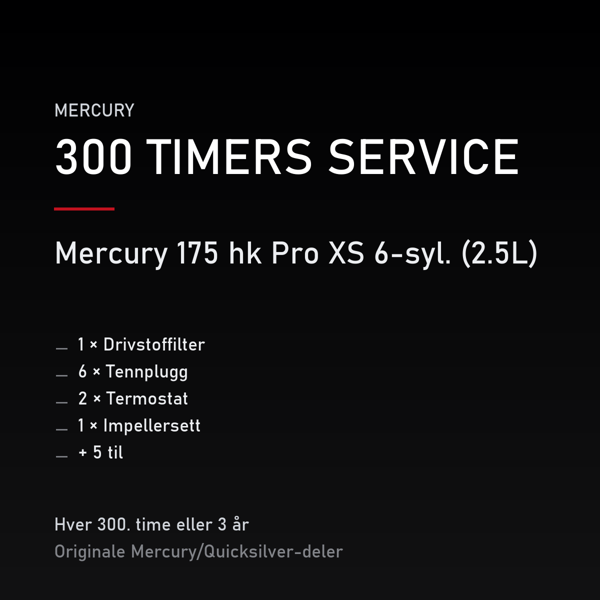 Mercury Optimax servicekit 300 timer – 175 hk Pro XS 6-syl. (2.5L) – servicekit