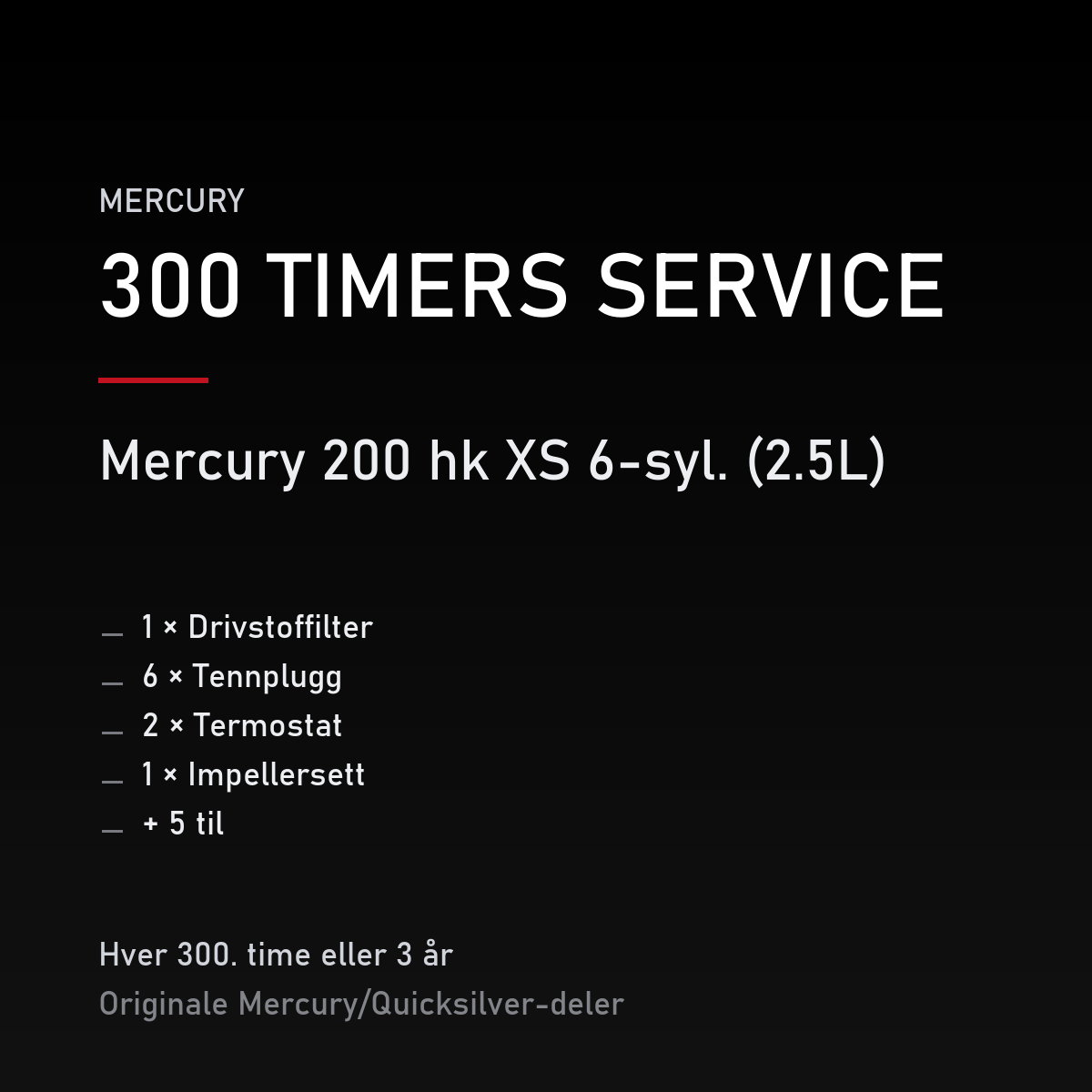 Mercury Optimax servicekit 300 timer – 200 hk XS 6-syl. (2.5L) – servicekit