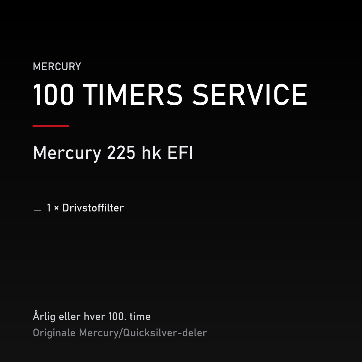 Mercury servicekit 100 timer – 225 hk EFI – servicekit