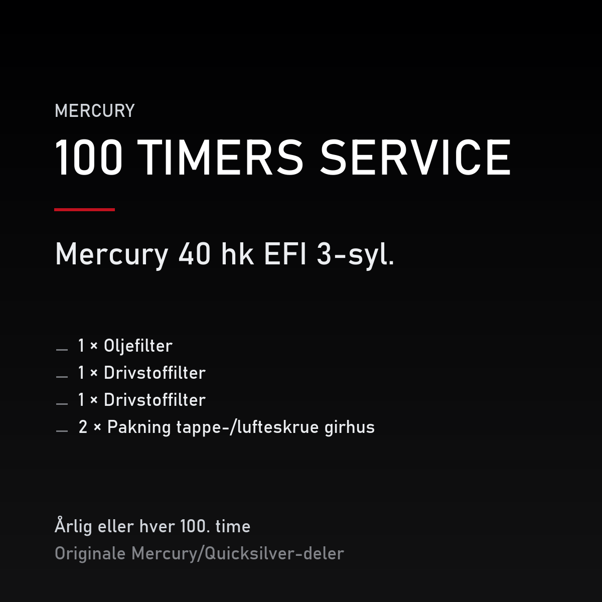 Mercury servicekit 100 timer – 40 hk EFI 3-syl. – servicekit