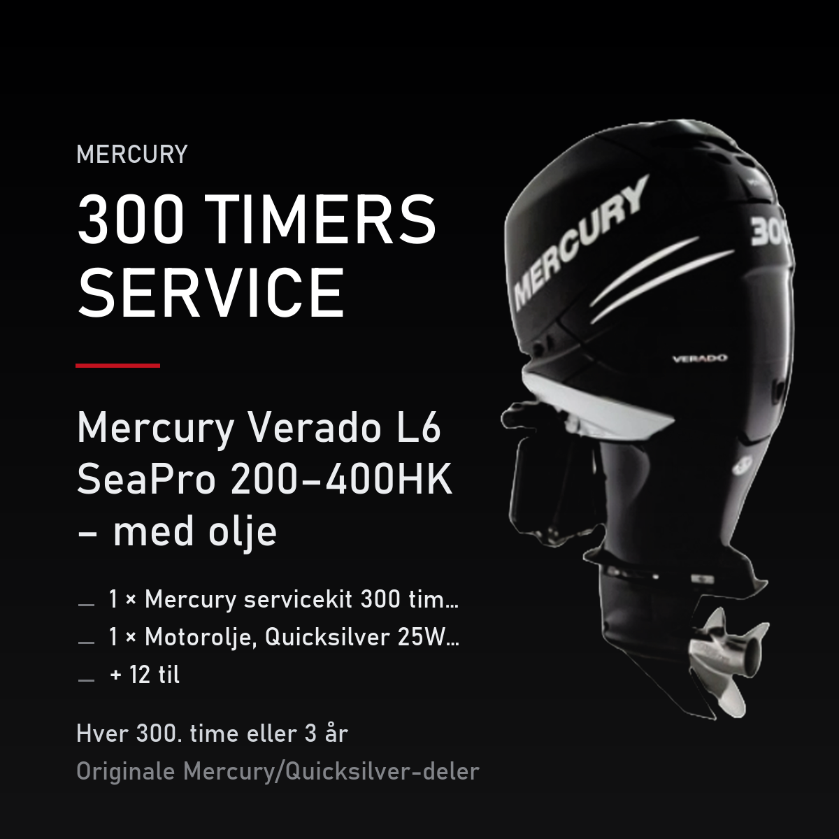 Mercury servicekit 300 timer 8M0149428 – Verado L6 SeaPro 200–400HK – med olje – servicekit