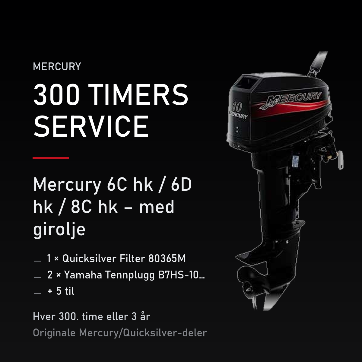 Mercury 2-takt servicekit 300 timer – 6C hk / 6D hk / 8C hk – med girolje – servicekit