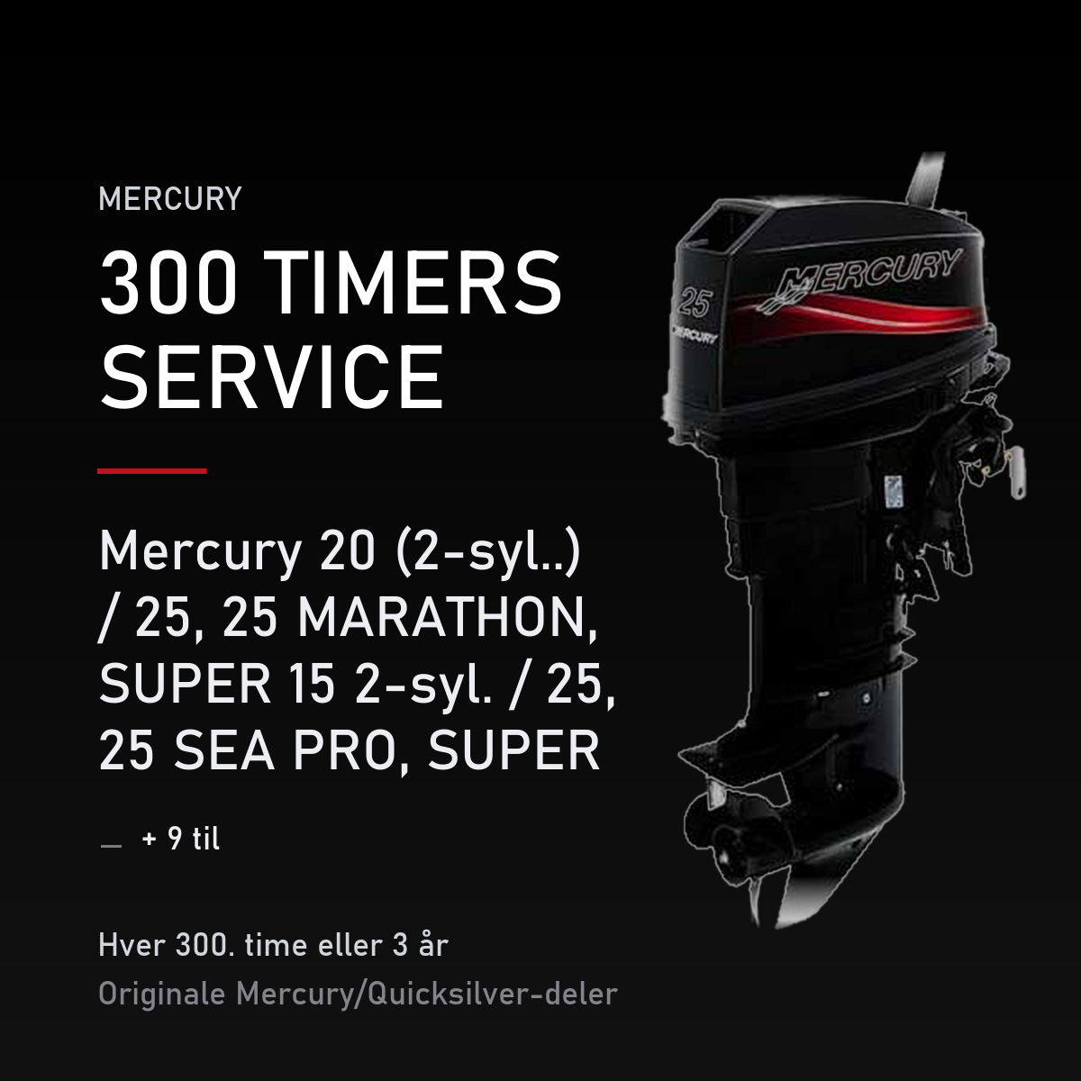 Mercury 2-takt servicekit 300 timer – 20 (2-syl..) / 25, 25 MARATHON, SUPER 15 2-syl. / 25 – servicekit
