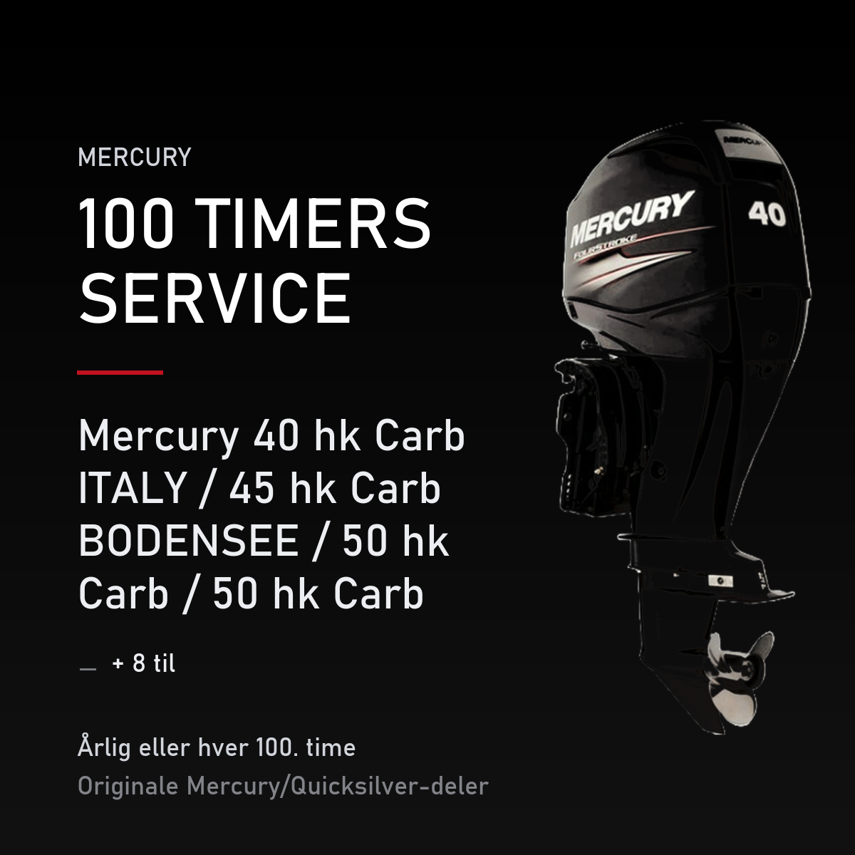 Mercury servicekit 100 timer – 40 hk Carb ITALY / 45 hk Carb BODENSEE / 50 hk Carb / 50 hk – servicekit