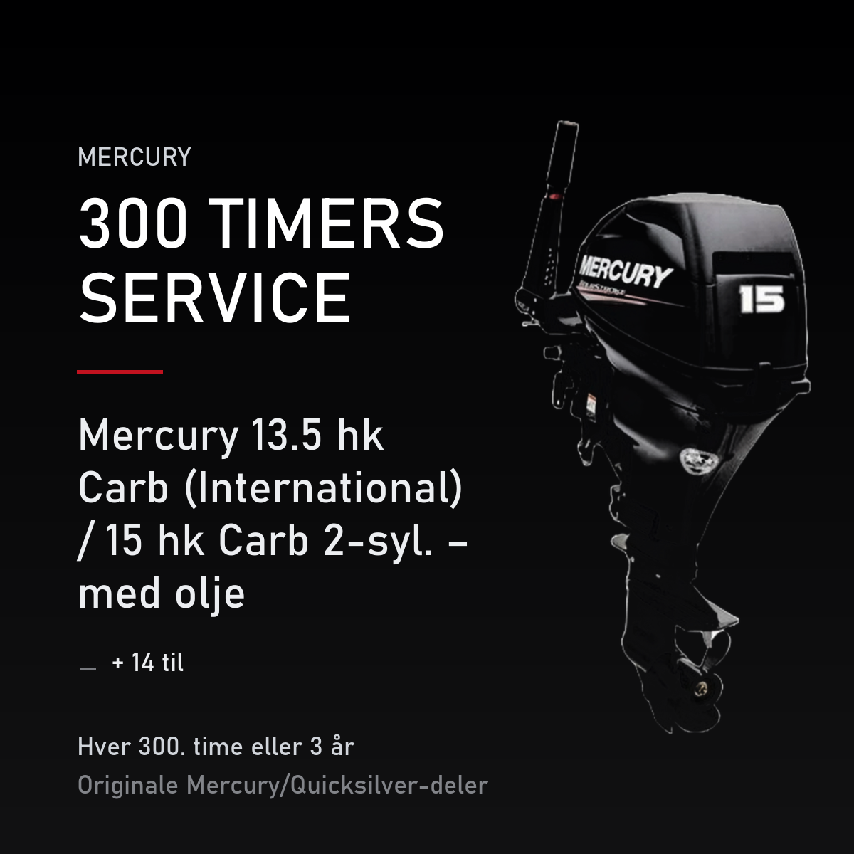 Mercury servicekit 300 timer – 13.5 hk Carb (International) / 15 hk Carb 2-syl. – med olje – servicekit