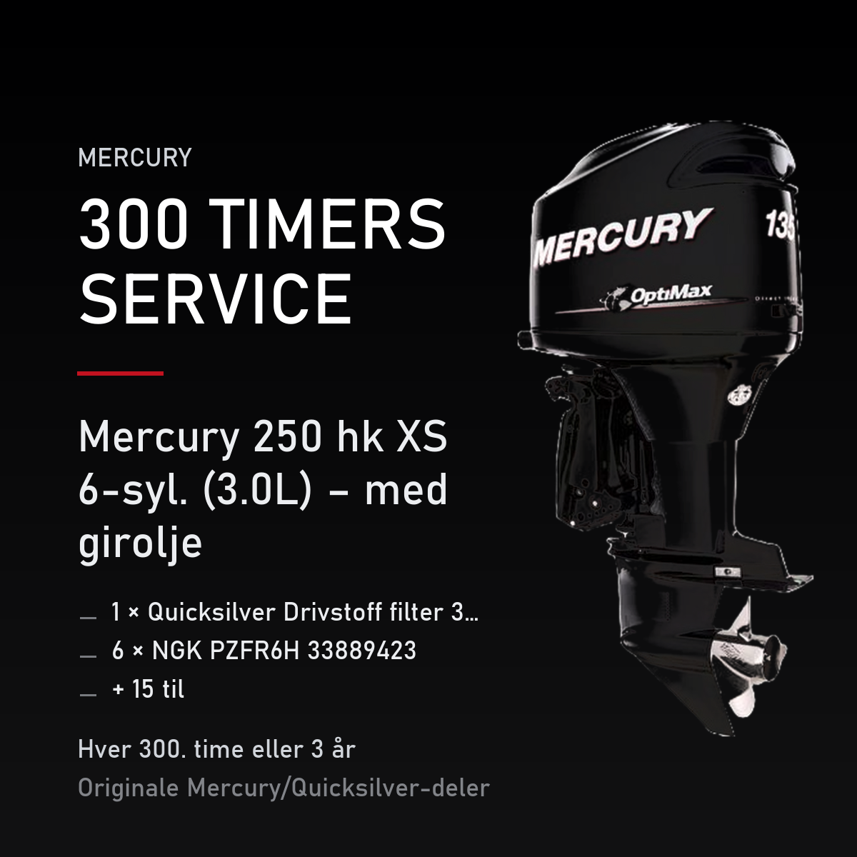 Mercury Optimax servicekit 300 timer – 250 hk XS 6-syl. (3.0L) – med girolje – servicekit
