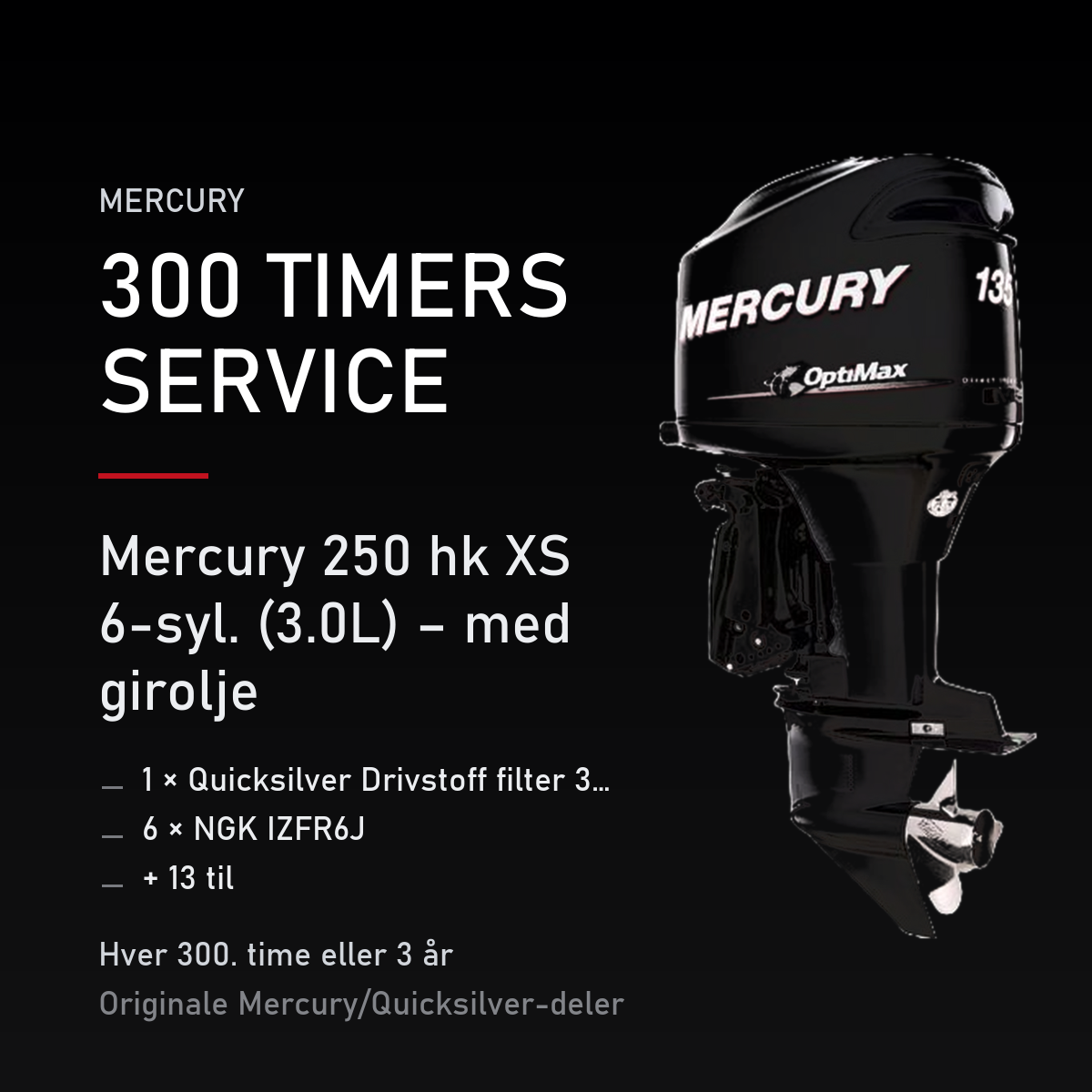 Mercury Optimax servicekit 300 timer – 250 hk XS 6-syl. (3.0L) – med girolje – servicekit