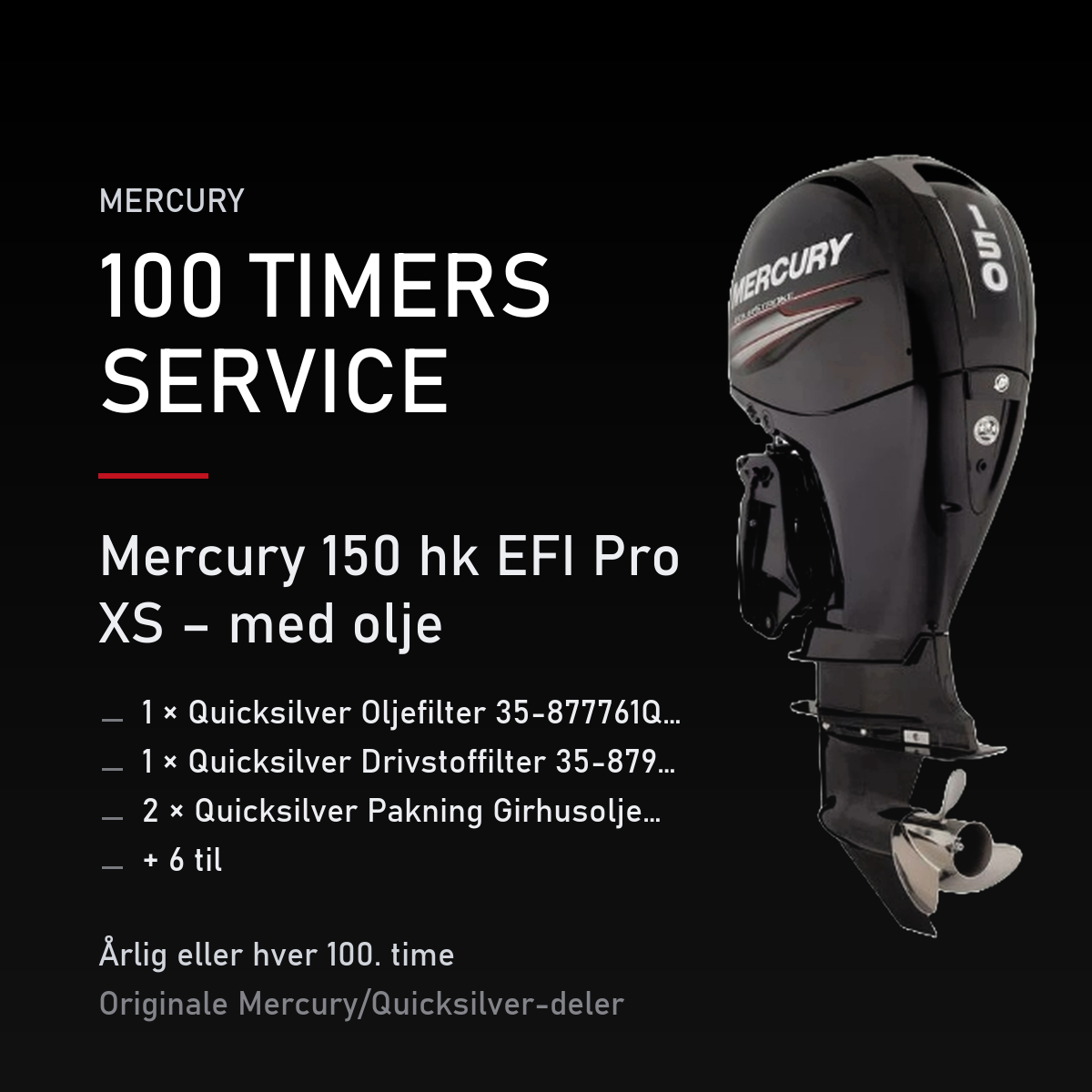 Mercury servicekit 100 timer – 150 hk EFI Pro XS – med olje – servicekit