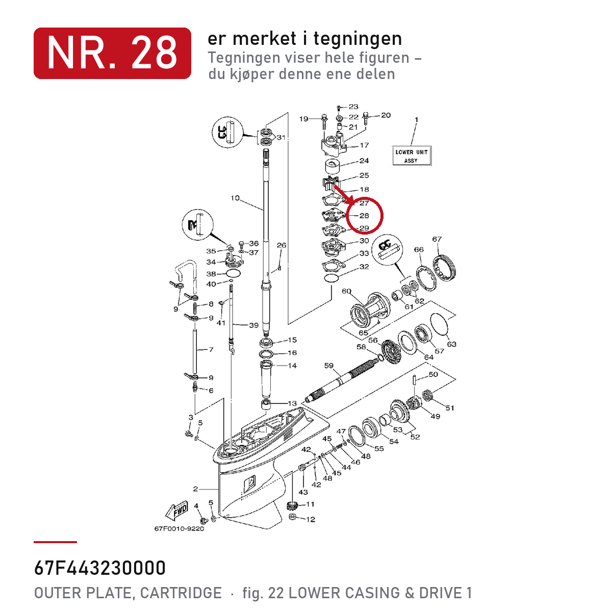 Yamaha Ytterplate kassett 67F-44323-00 – nr. 28 i tegningen fra produsentens delekatalog