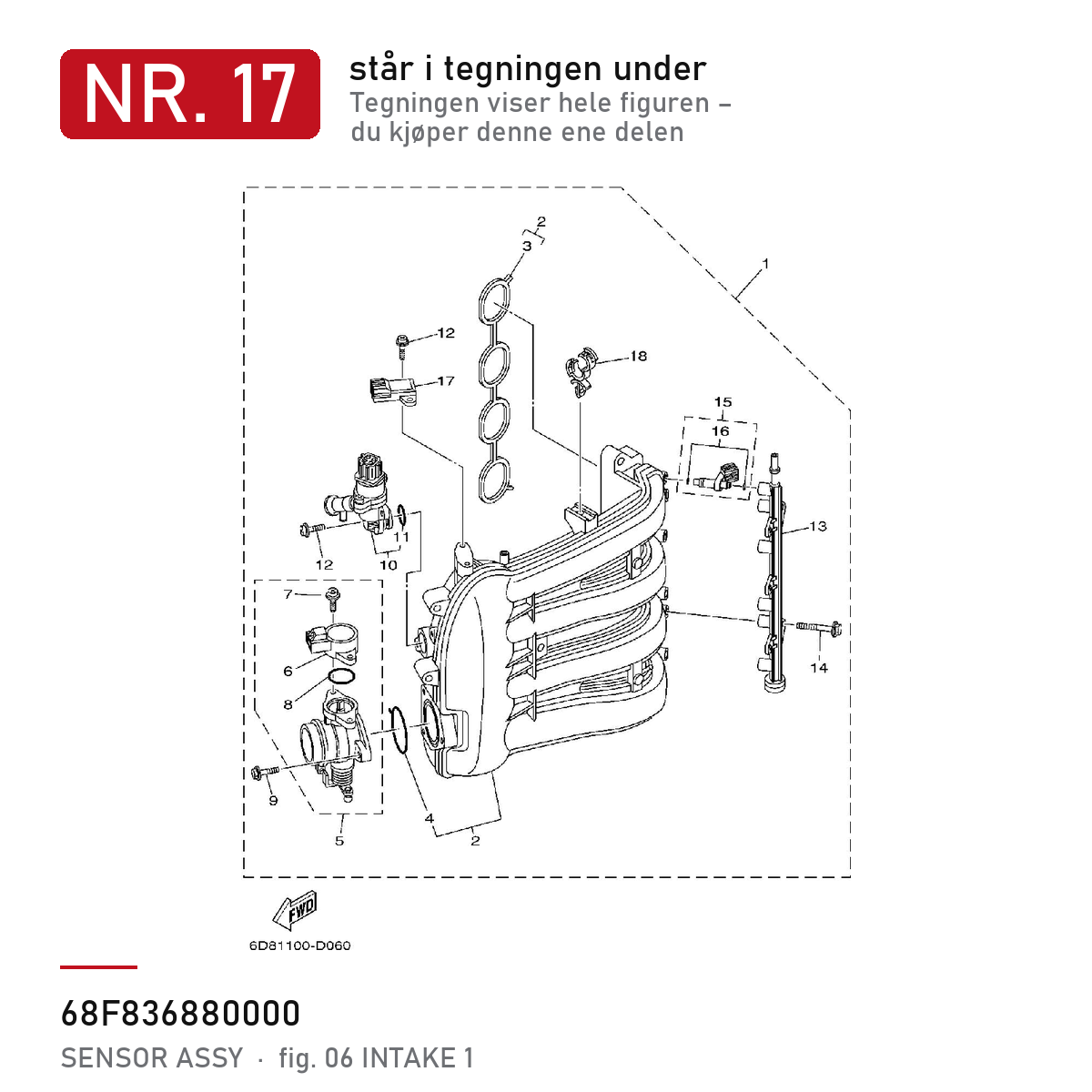 Yamaha Sensor 68F-83688-00 – nr. 17 i tegningen fra produsentens delekatalog