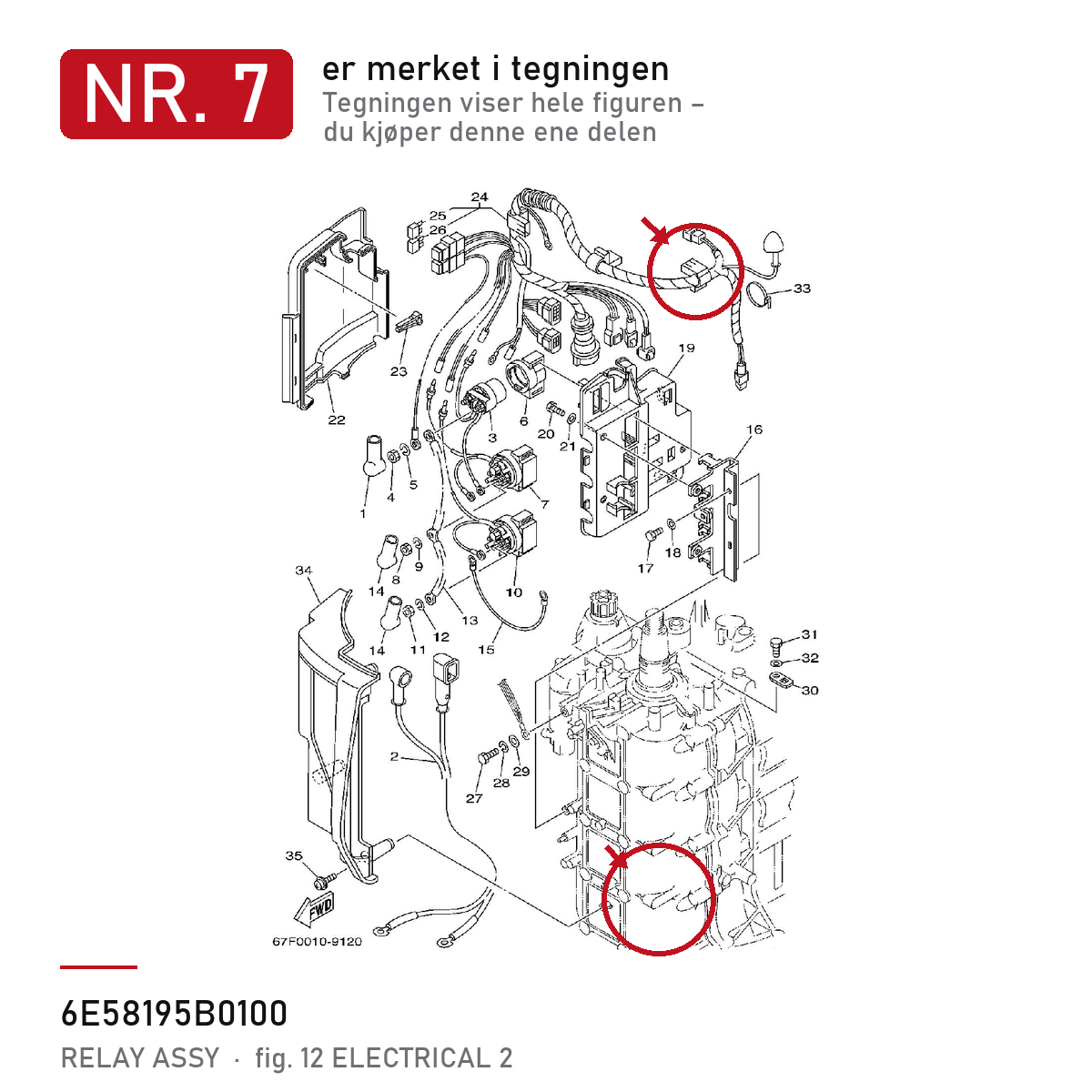 Yamaha Relé 6E5-8195B-01 – nr. 7 i tegningen fra produsentens delekatalog