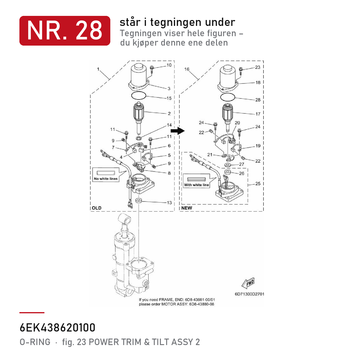Yamaha O-ring trimmotor 6EK-43862-01 – nr. 28 i tegningen fra produsentens delekatalog