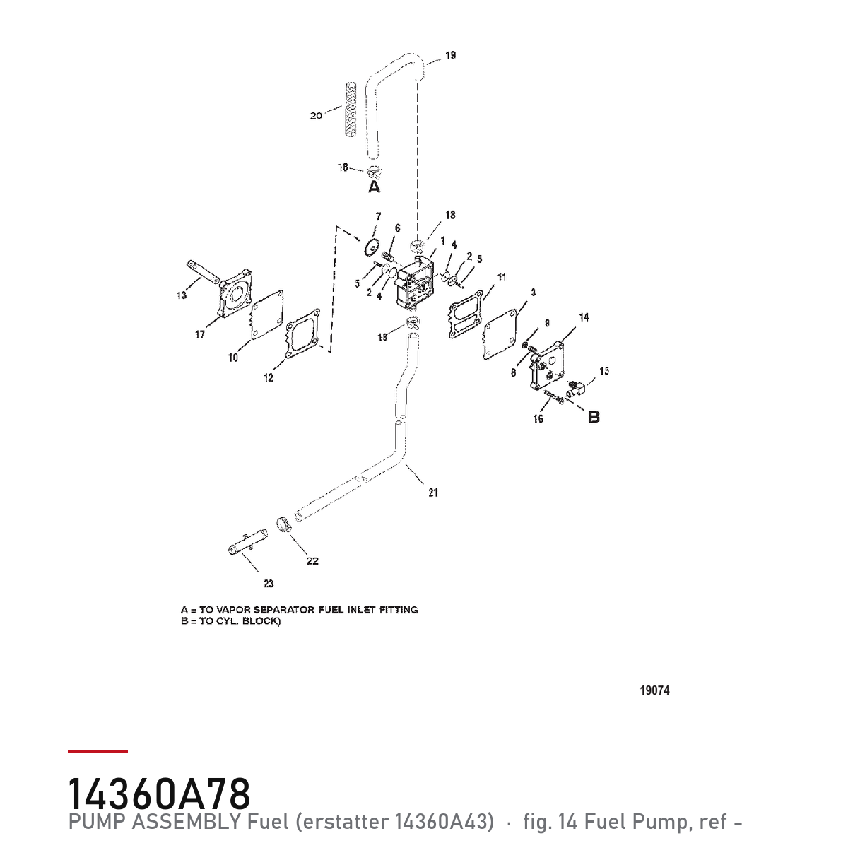 Quicksilver Drivstoffpumpe 14360A78 – Mercury – tegning fra Mercurys delekatalog