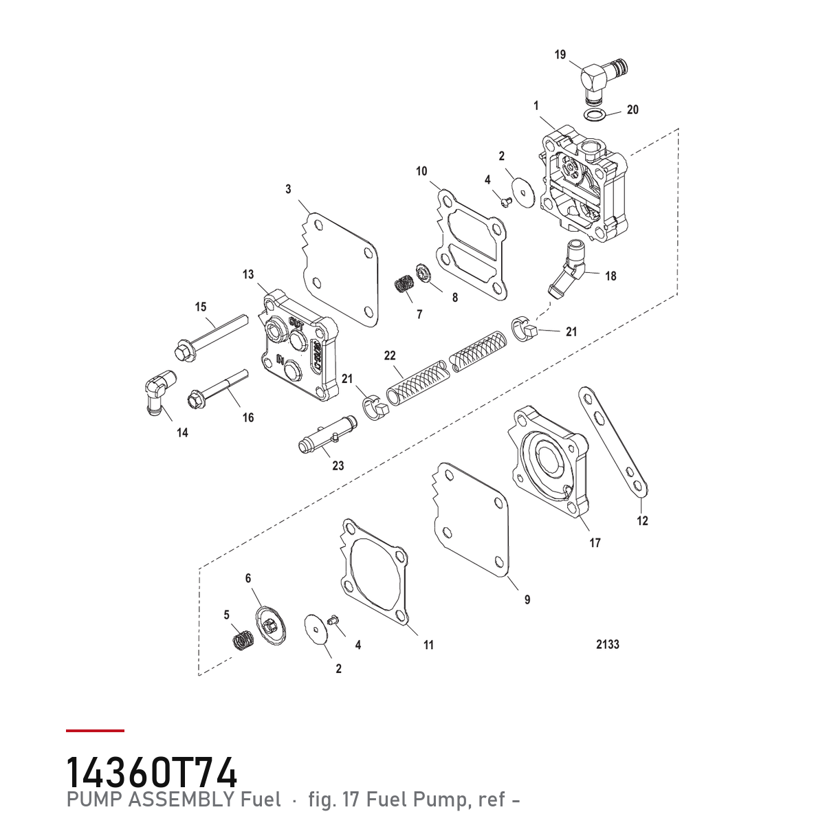 Quicksilver Drivstoffpumpe 14360T74 – Mercury – tegning fra Mercurys delekatalog