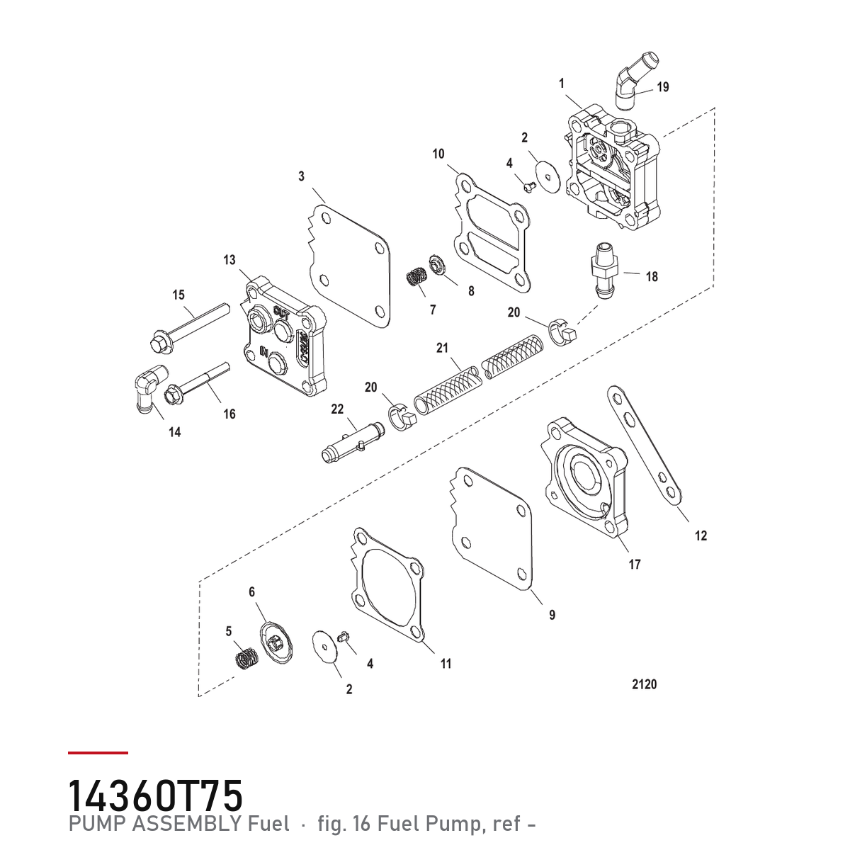 Quicksilver Drivstoffpumpe 14360T75 – Mercury – tegning fra Mercurys delekatalog