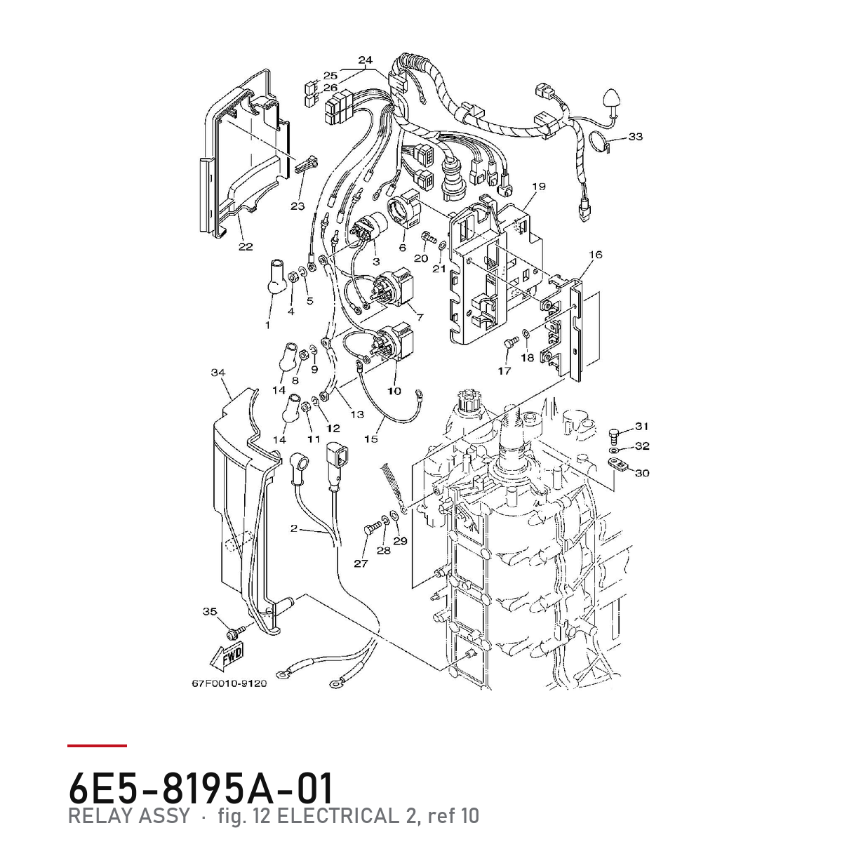 Yamaha Relé 6E5-8195A-01 – tegning av hele figuren fra produsentens delekatalog
