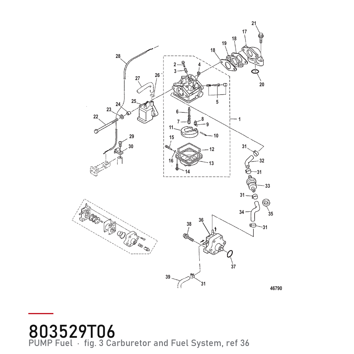 Quicksilver Drivstoffpumpe 803529T06 – Mercury – tegning fra Mercurys delekatalog
