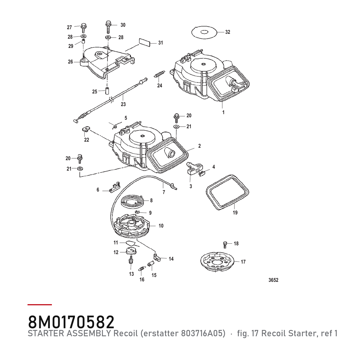 Quicksilver Rekylstarter 8M0170582 – Mercury – tegning fra Mercurys delekatalog