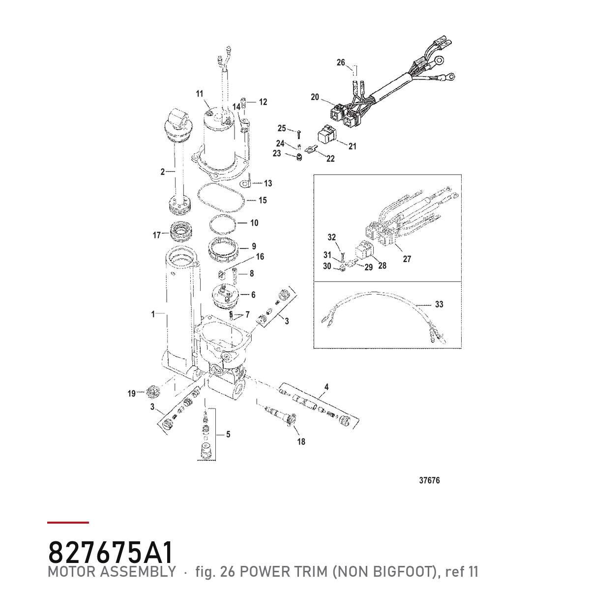 Quicksilver Power trim-motor 827675A1 – Mercury – tegning fra Mercurys delekatalog