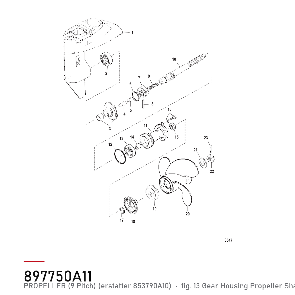 Quicksilver Propell Black Max 9,3 x 9 897750A11 – Mercury – tegning fra Mercurys delekatalog