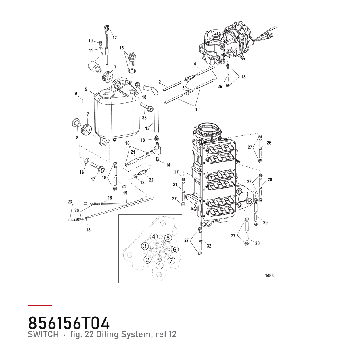 Quicksilver Oil Tank Sensor 87856156T04 Optimax – tegning av hele figuren fra produsentens delekatalog