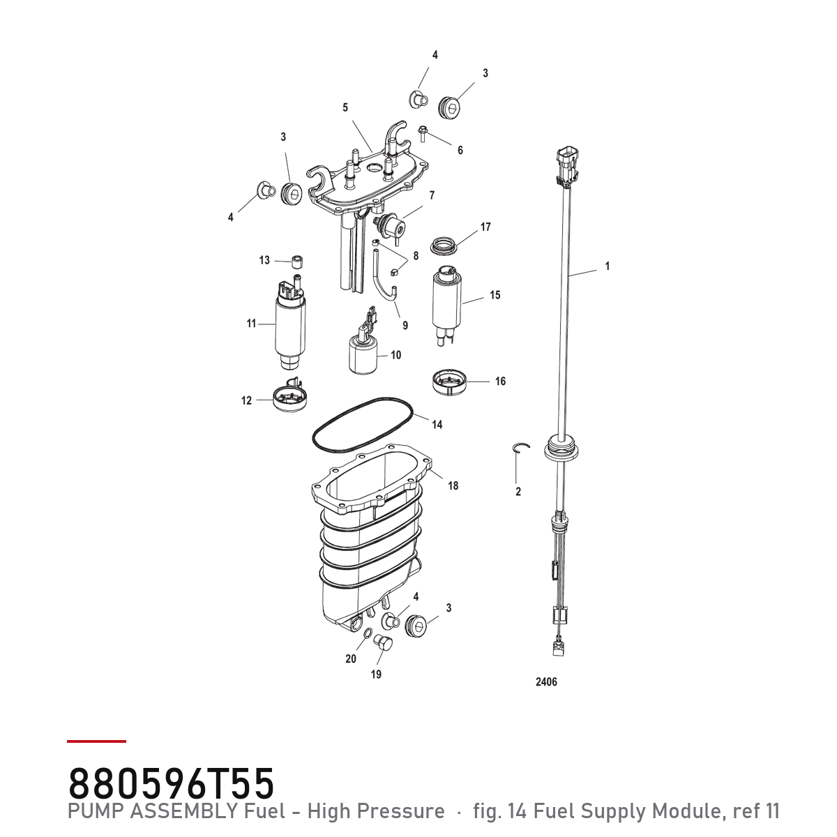 Quicksilver Drivstoffpumpe 880596T55 – Mercury – tegning fra Mercurys delekatalog