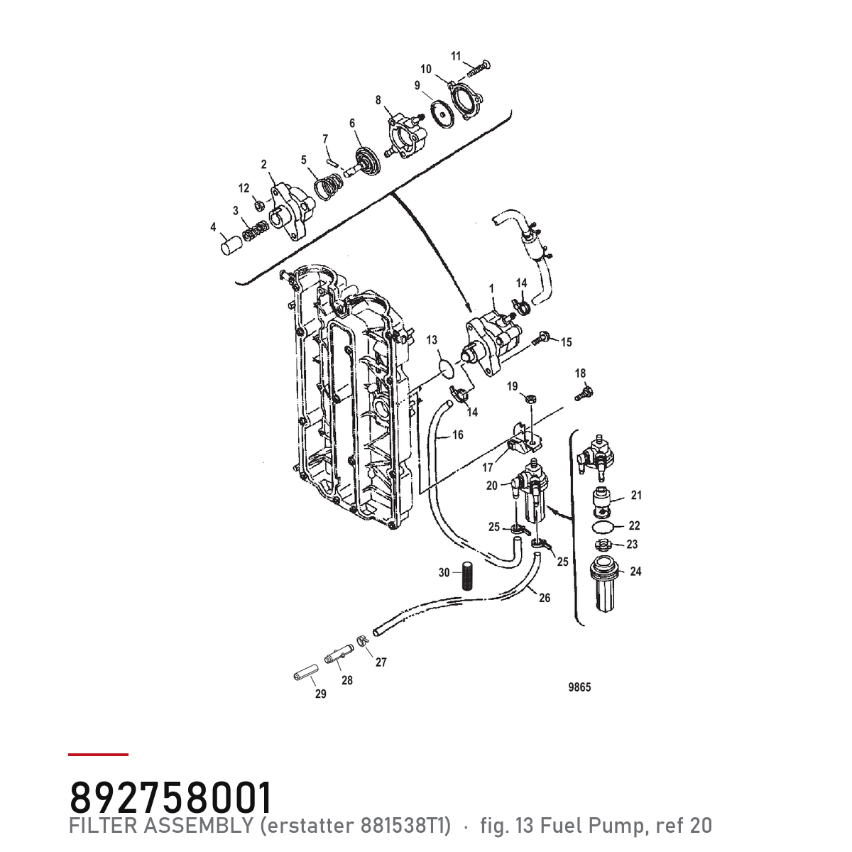 Quicksilver Filter 892758001 – Mercury – tegning fra Mercurys delekatalog