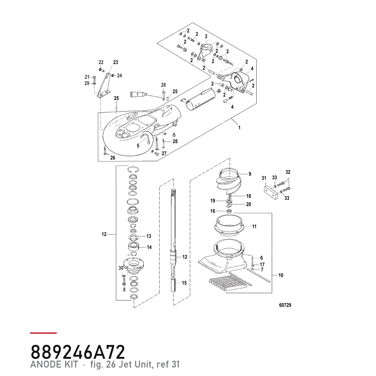 Quicksilver Anodesett 889246A72 – Mercury – tegning fra Mercurys delekatalog