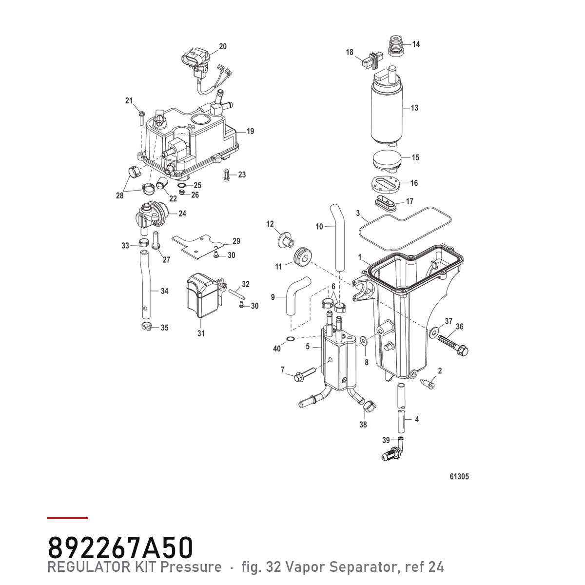 Quicksilver Trykkregulator drivstoff 892267A50 – Mercury – tegning fra Mercurys delekatalog