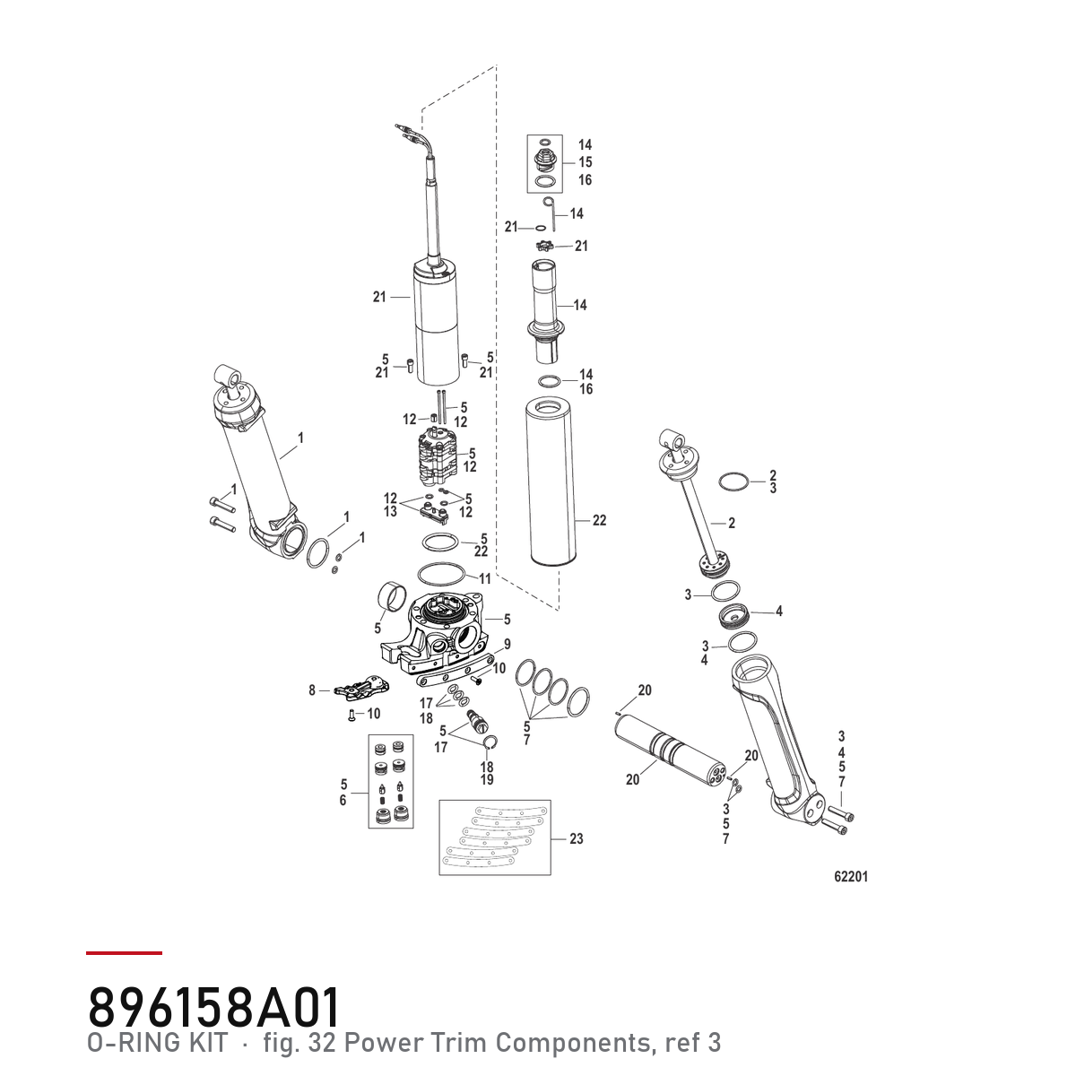 Quicksilver Powertrim O-ringsett 896158A01 – Mercury – tegning fra Mercurys delekatalog