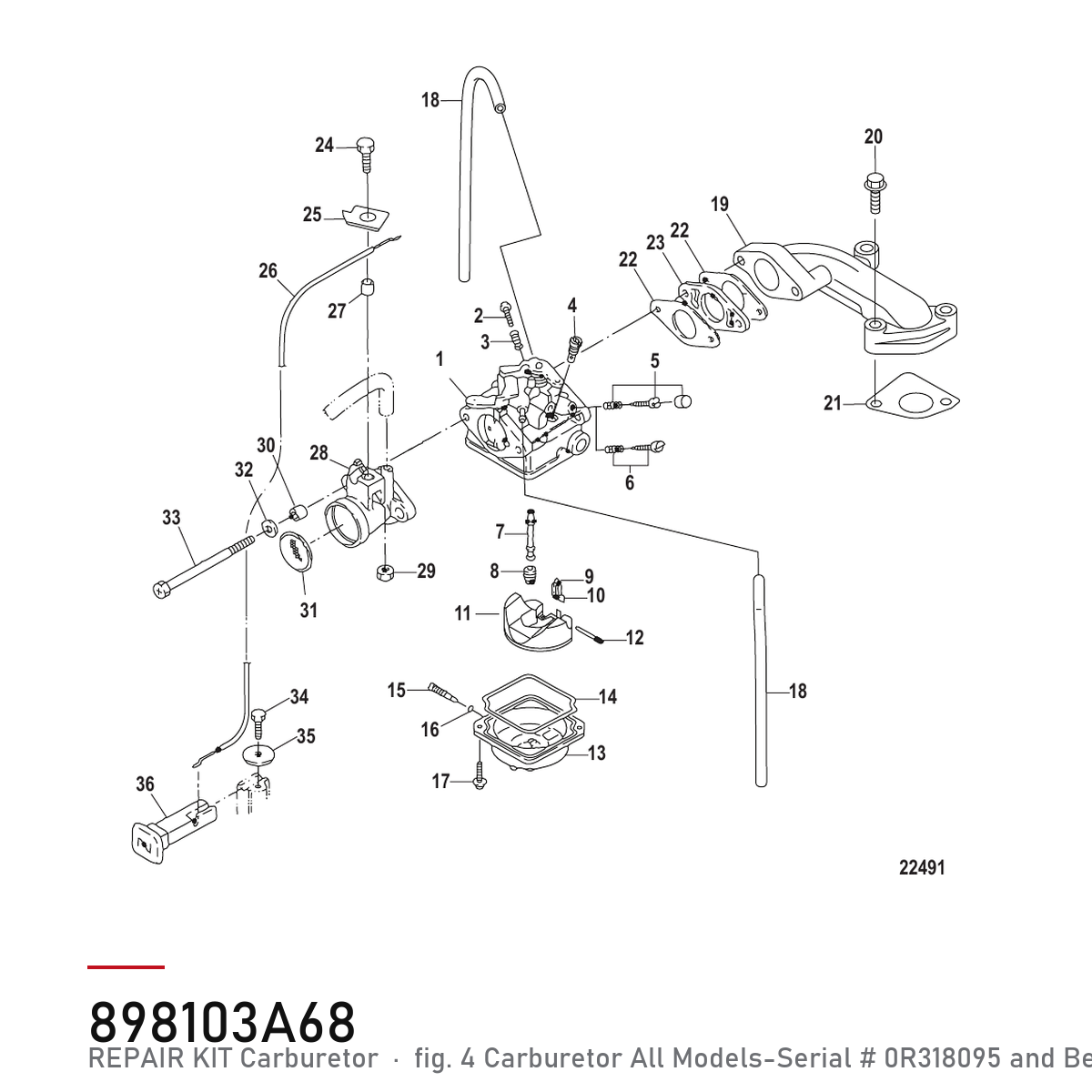 Quicksilver Forgassersett 898103A68 – Mercury – tegning fra Mercurys delekatalog