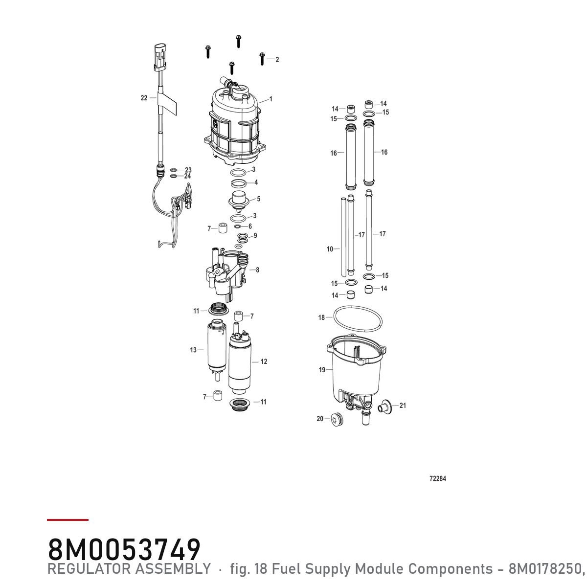 Quicksilver Trykkregulator drivstoff 8M0053749 – Mercury – tegning fra Mercurys delekatalog