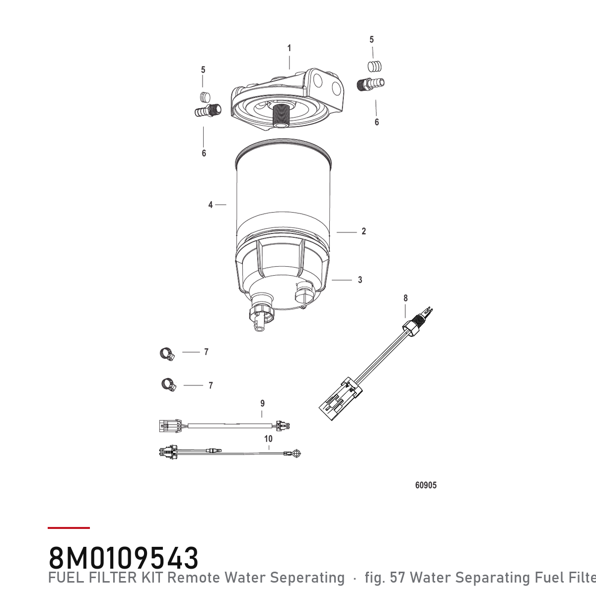 Quicksilver Drivstoffiltersett 8M0109543 – Mercury – tegning fra Mercurys delekatalog