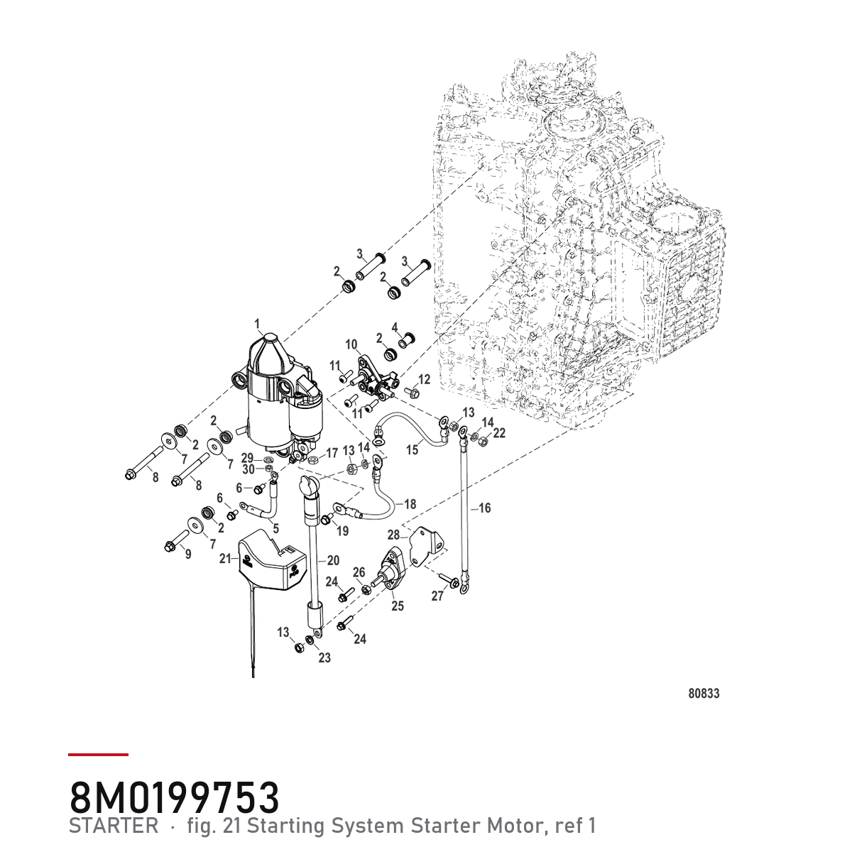 Quicksilver Startmotor 8M0199753 – Mercury – tegning fra Mercurys delekatalog