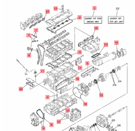 Yamaha WaveRunner toppakningssett 6CR-W0001-00 – OEM