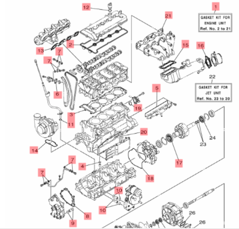 Yamaha 6ET-W0001-00 Gasket Kit Engine – SVHO 1.8L
