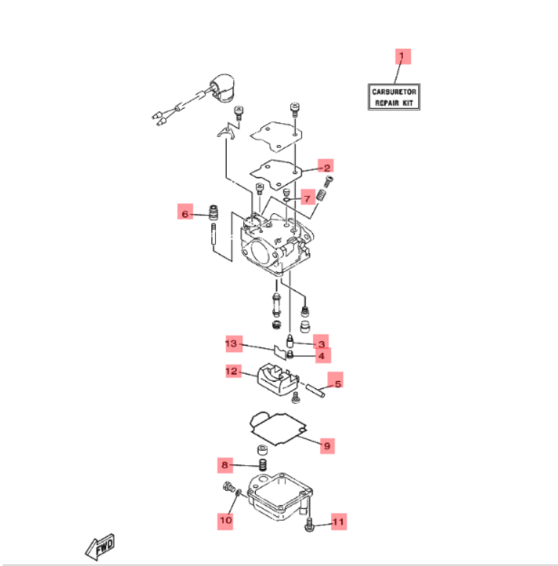 Yamaha forgasser reparasjonssett 65W-W0093-00 – F20A / F25A / FT25B