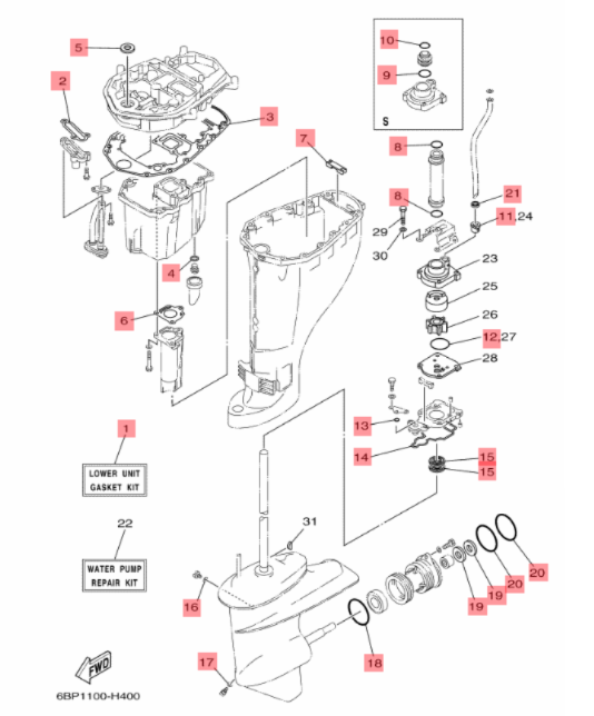 Yamaha girhus pakningssett 65W-W0001-23 – F25 (2003–2015)