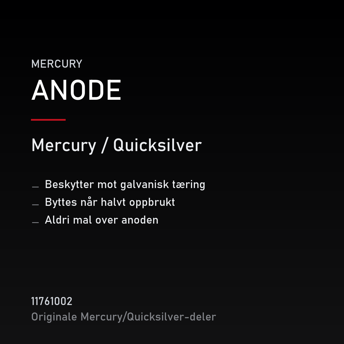 Quicksilver anode 11761002 – Mercury – produktkort