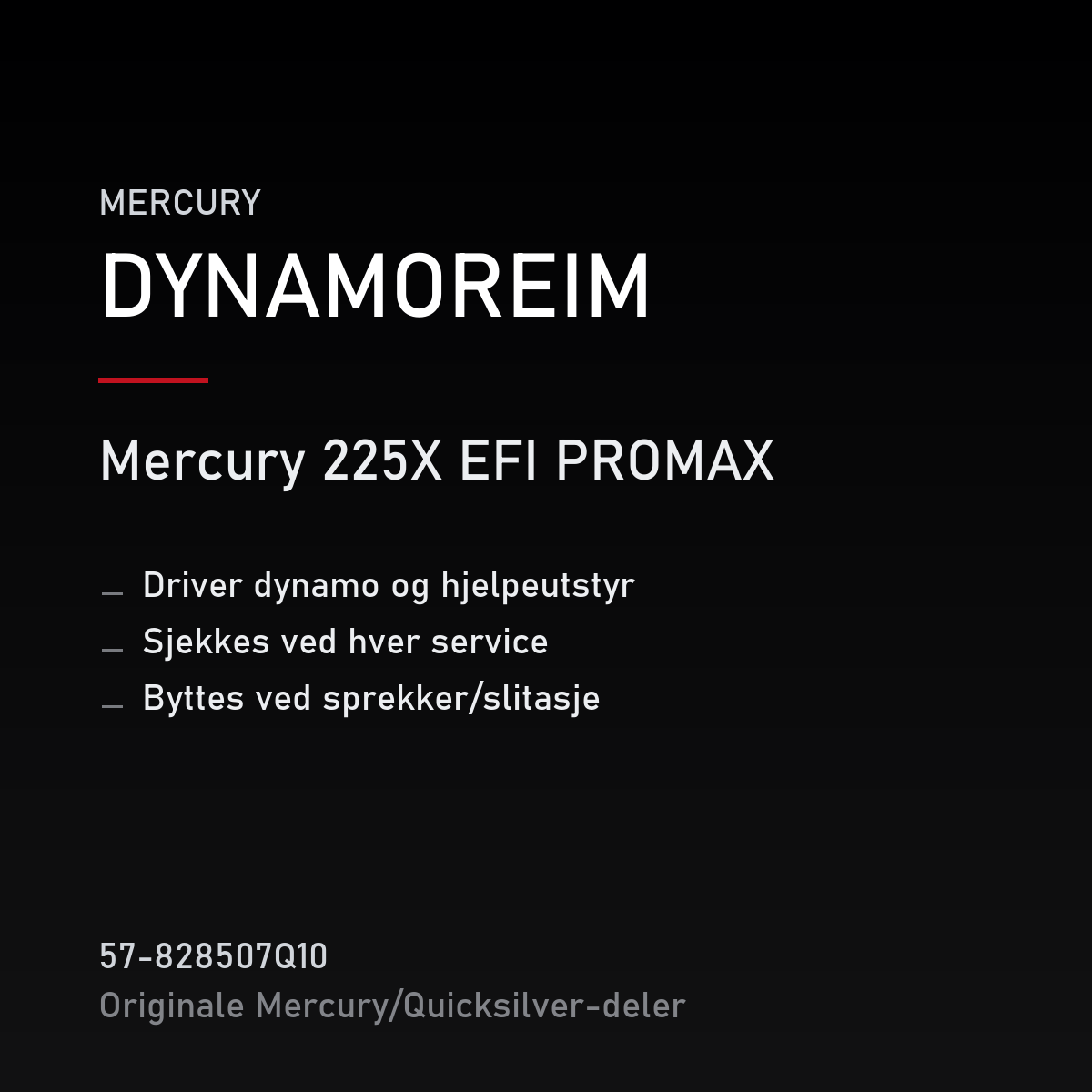 Quicksilver dynamoreim 57-828507Q10 – Mercury 225X EFI PROMAX – produktkort