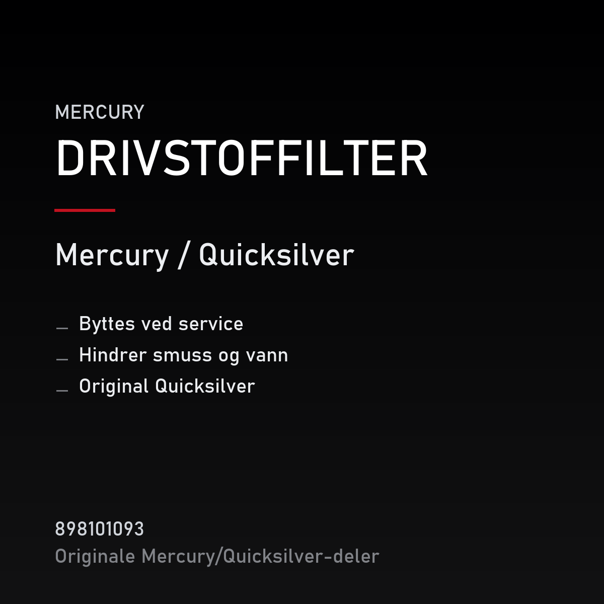 Quicksilver drivstoffilter 898101093 – Mercury – produktkort