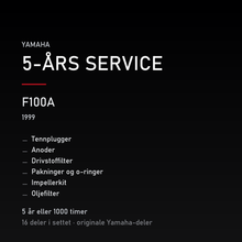 Yamaha F100A (1999) – 5-års service – innhold i settet
