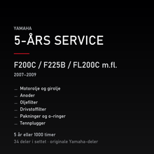 Yamaha F200C / F225B / FL200C m.fl. (2007–2009) – 5-års service – innhold i settet